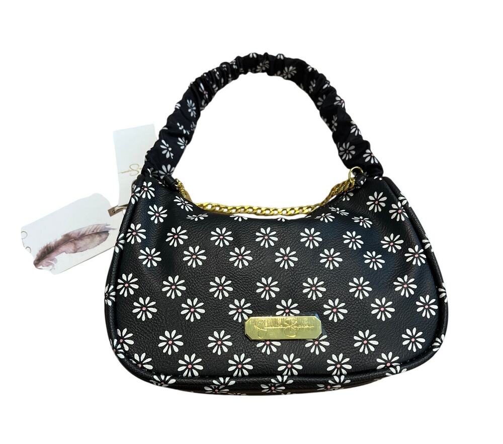 NWT Jessica Simpson Girls Floral Crescent Shoulder Bag Black